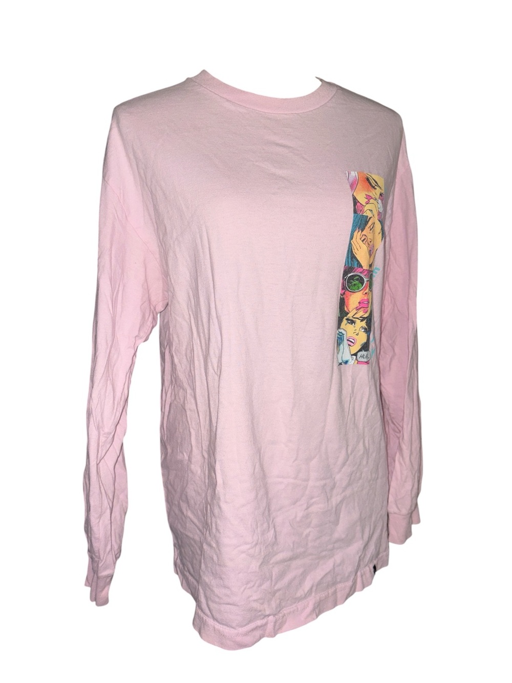 HUF Light Pink Long-Sleeve Tee with Vertical Pop-Art